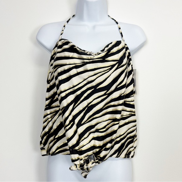Michael Kors Tankini Swim Top Womens Large Black Gold Zebra Halter NWT MM9P302 - Picture 1 of 11
